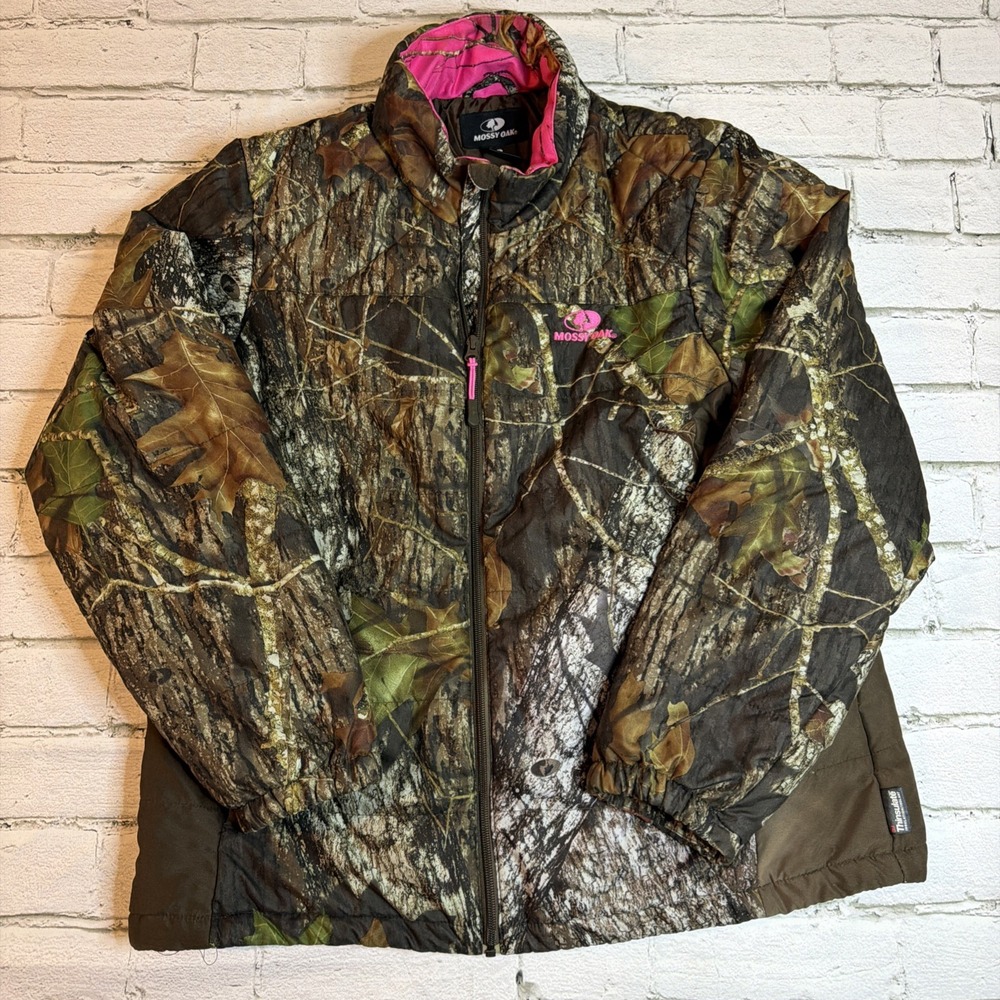 Mossy Oak Women Camo Puffer Jacket Pink Lining Thinsulate Insulated Full Zip XL
